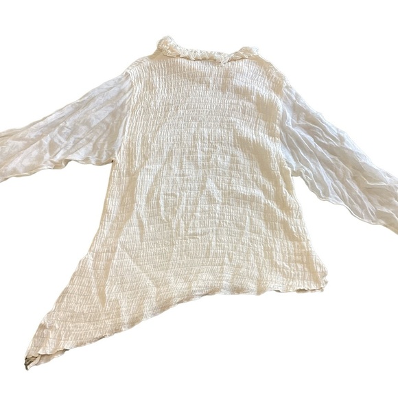 Exotic Brand Womens Silk Top Bottom Set Ruffled Collar Size XS Sheer Gauze Sheer - Picture 12 of 16